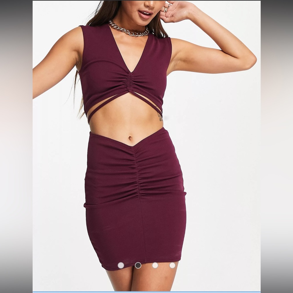 NWT Flounce London Plum Ruched Cutout Bodycon Mini Dress